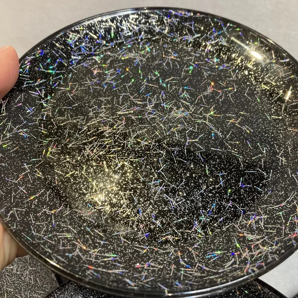 Crate&Barrel Glitter Appetizer Black 6 inch Dessert Plates, Set of 6, BRAND NEW